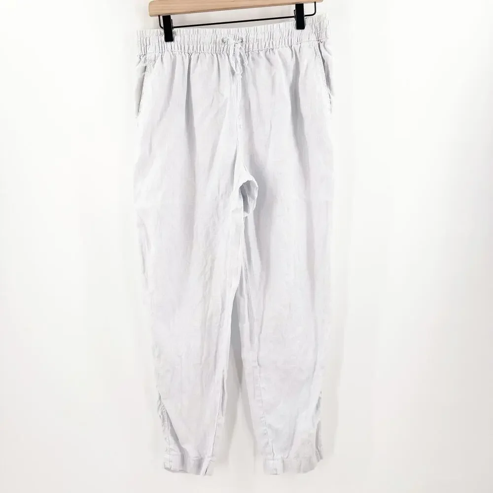 H&M Pants Size Medium 100% Linen Pull-On Stripe Drawstring Casual Lightweight